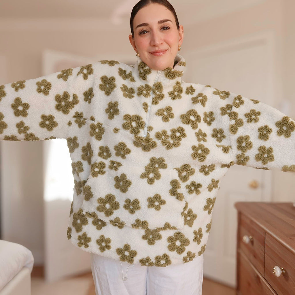 Olive Floral Fleece Sweater