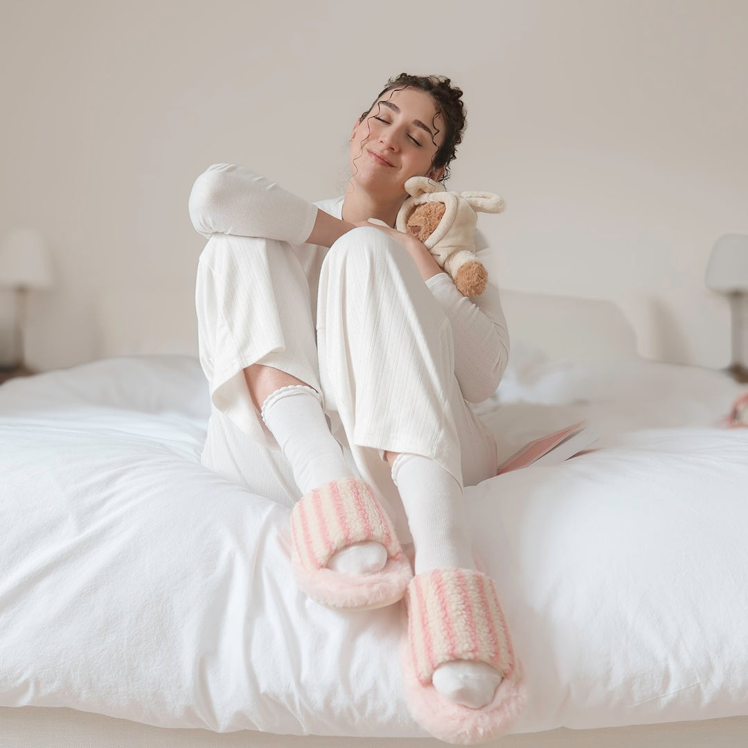 Alicia Plush Striped Slippers