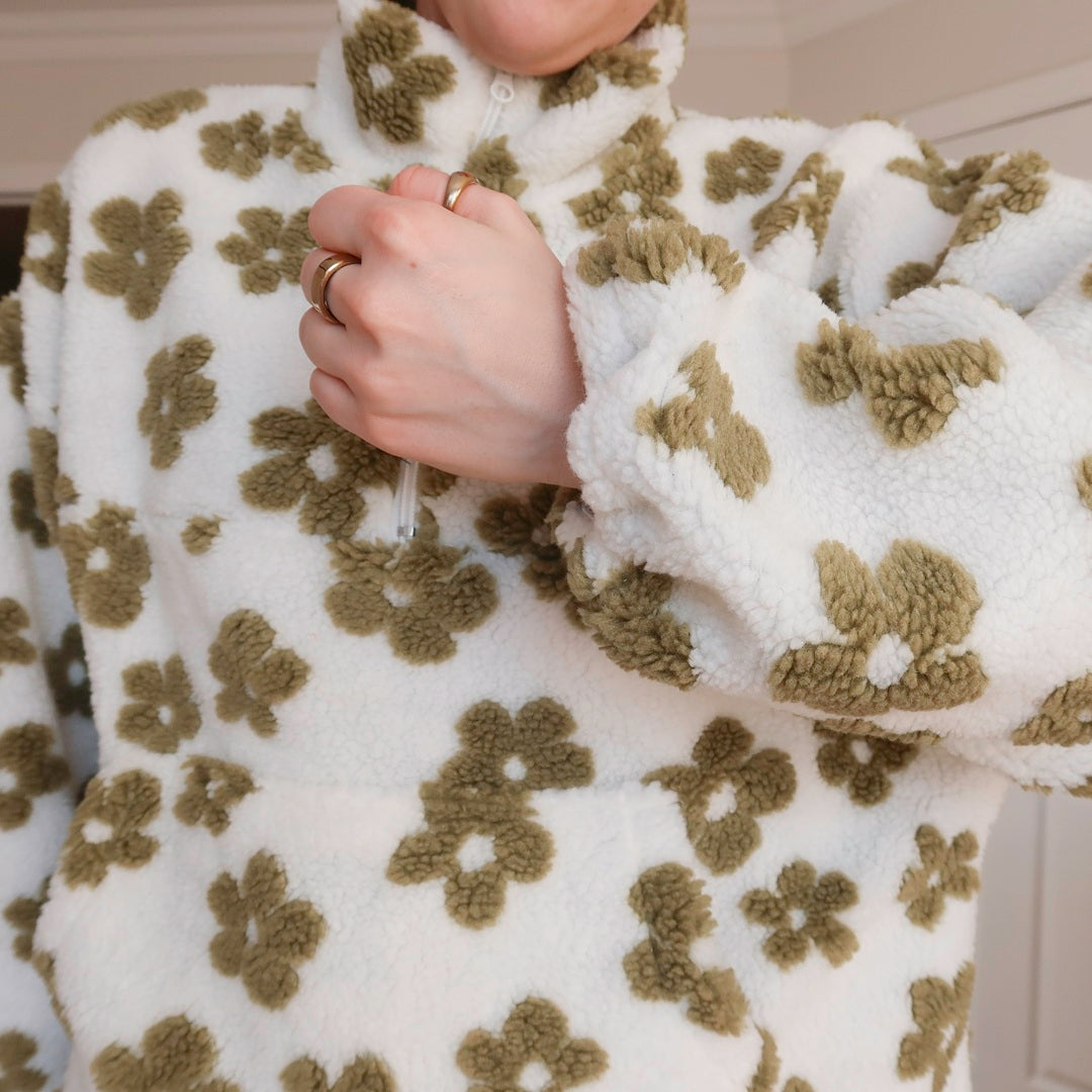 Olive Floral Fleece Sweater