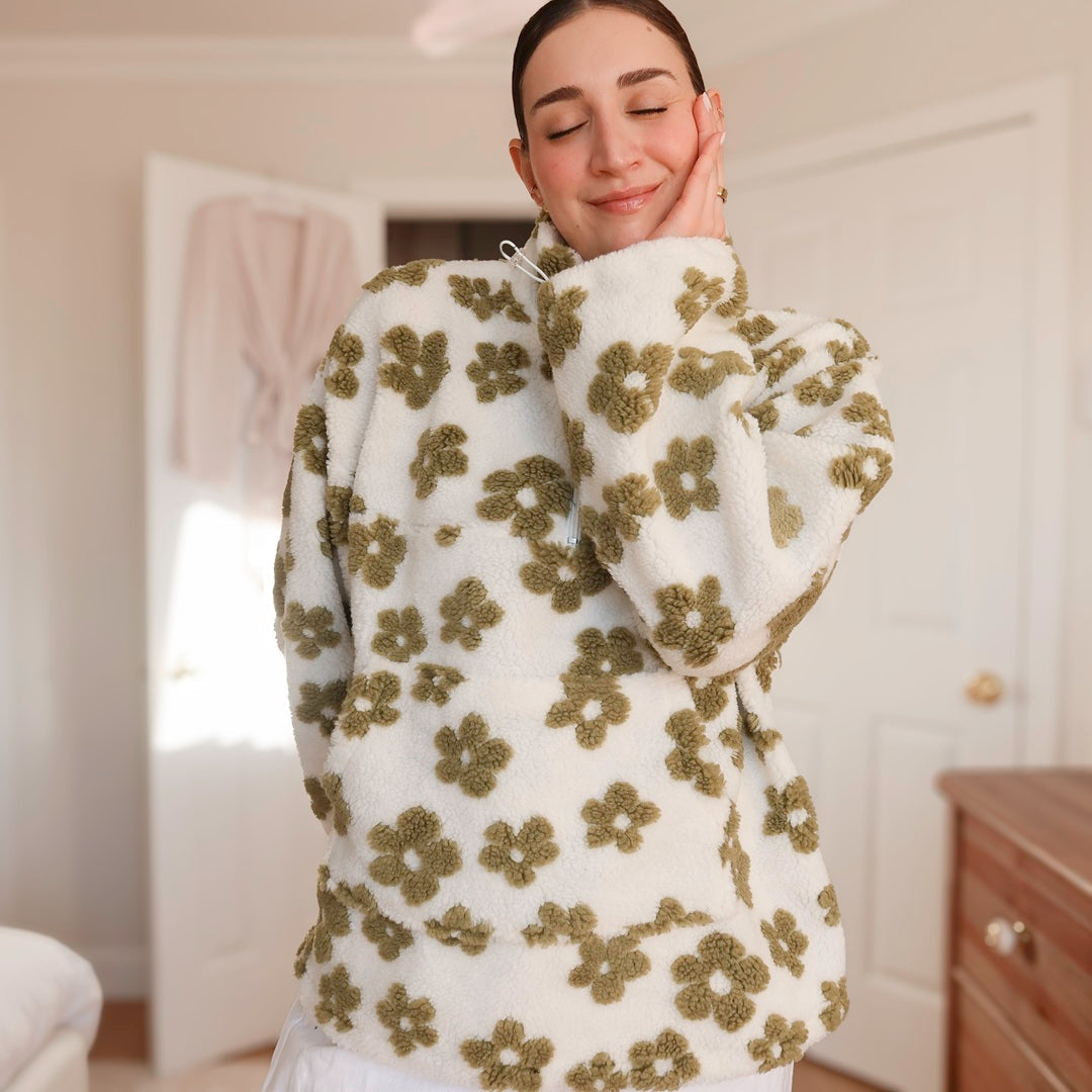 Olive Floral Fleece Sweater