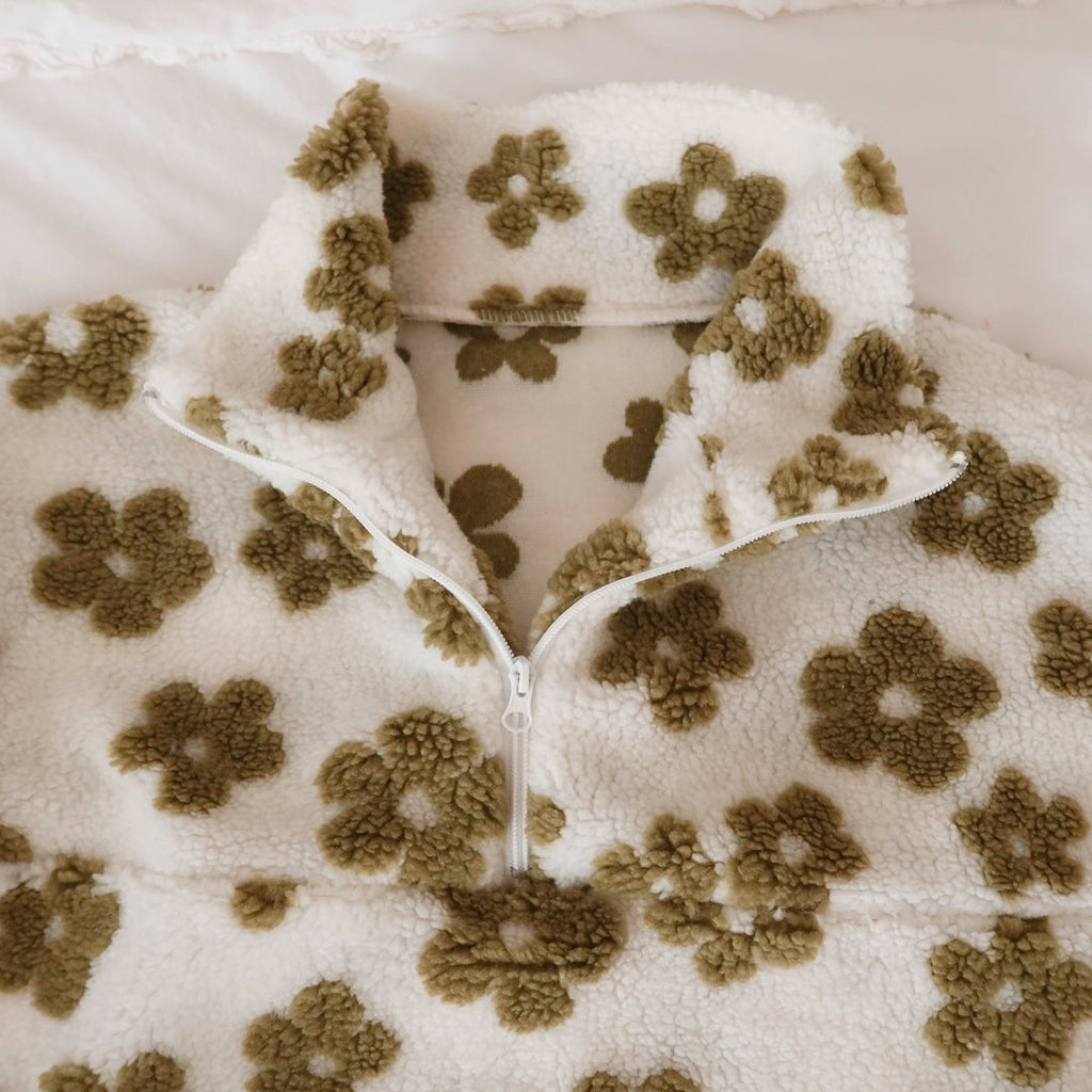 Olive Floral Fleece Sweater