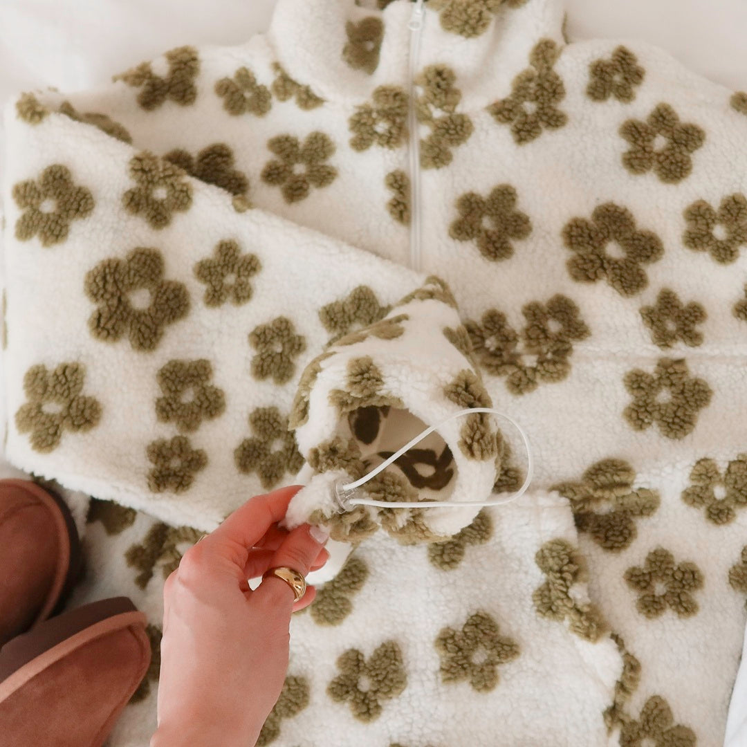 Olive Floral Fleece Sweater