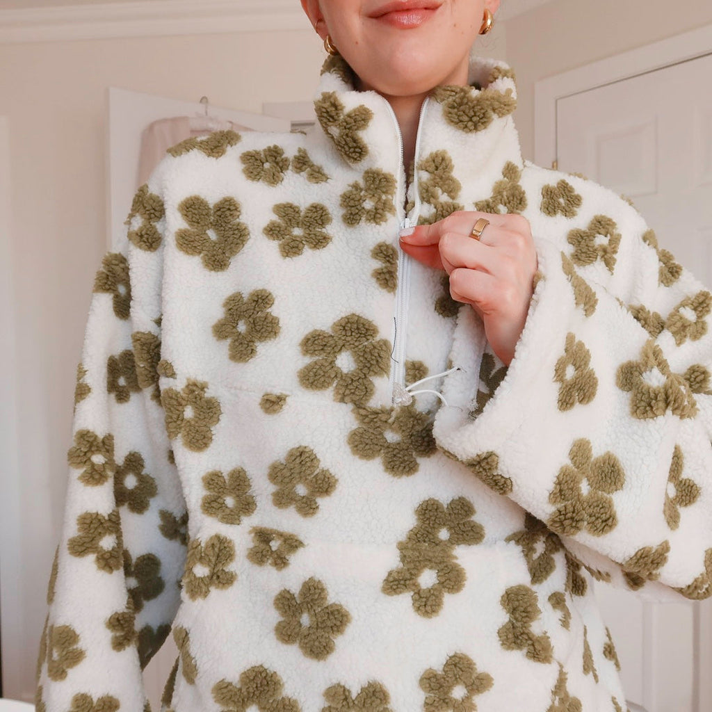 Olive Floral Fleece Sweater